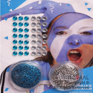 KIT MAQUILLAJE ARTISTICO GLITTER CELESTE Y PLATA (4 GR) + STRASS